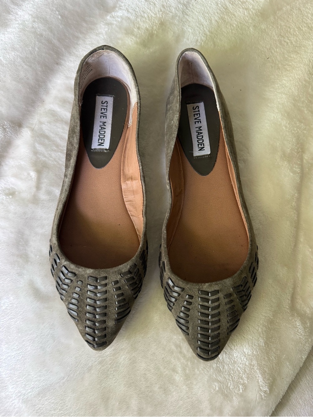 Steve Madden Olive Green Woven Pointed-Toe Flats
